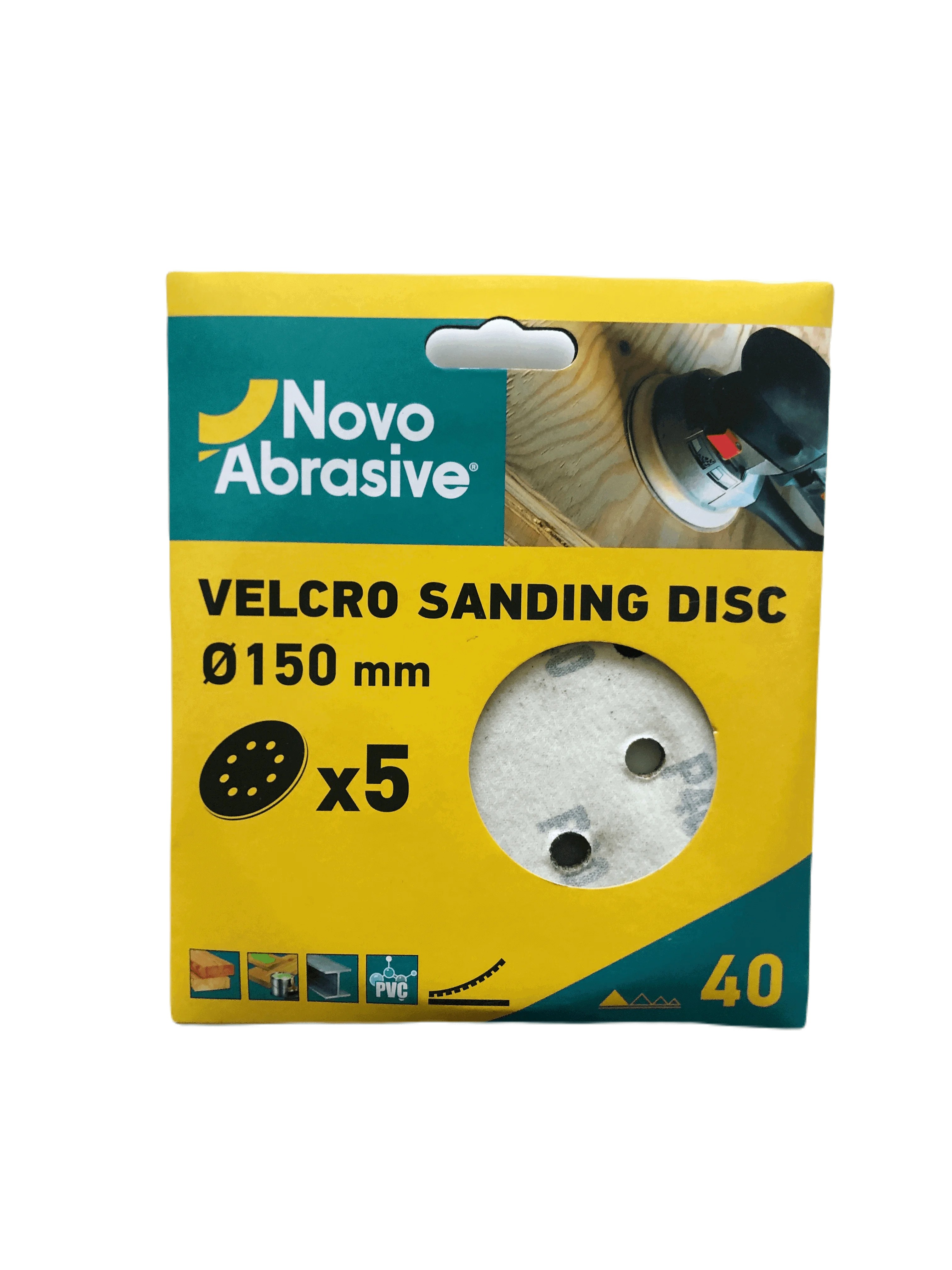 Круг шліфувальний самозачепний NovoAbrasive 150 мм, Р40, 8 отв., упак. 5шт.